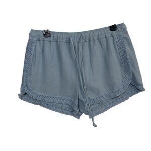 Banjara Blue Textured Cotton Tassel Fringe Drawstring Shorts Size L